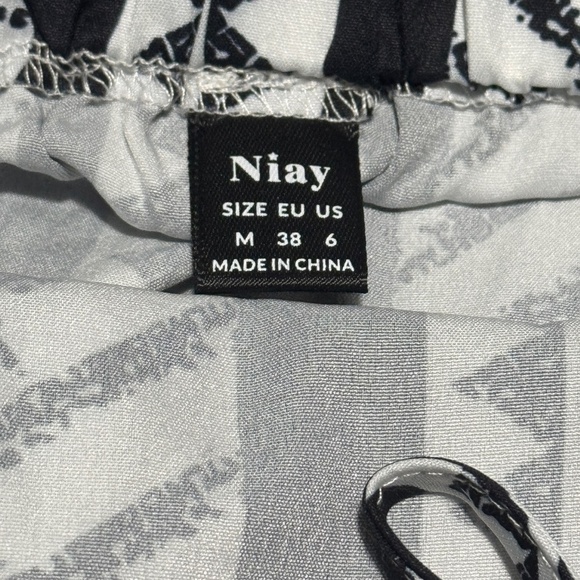 NIAY Women's 6 Aztec‎ Halter Maxi Beach Dress Spaghetti Straps Side Slits B & W - Picture 8 of 15